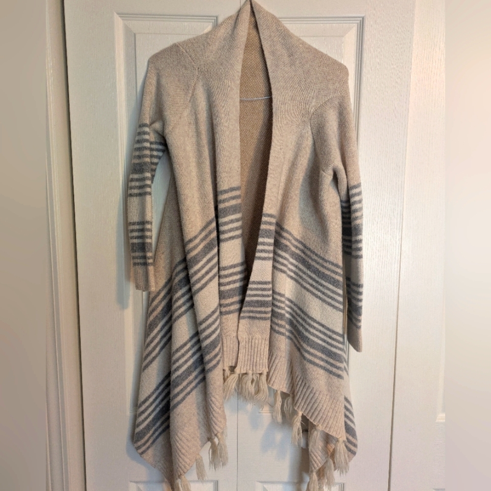 Cream Blanket Duster Boho Striped Sweater